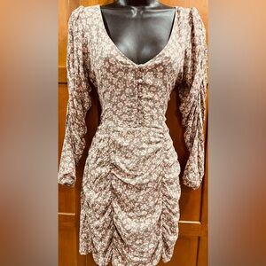 American Eagle Outfitters Pink,Green and Brown Floral Ruched Dress
